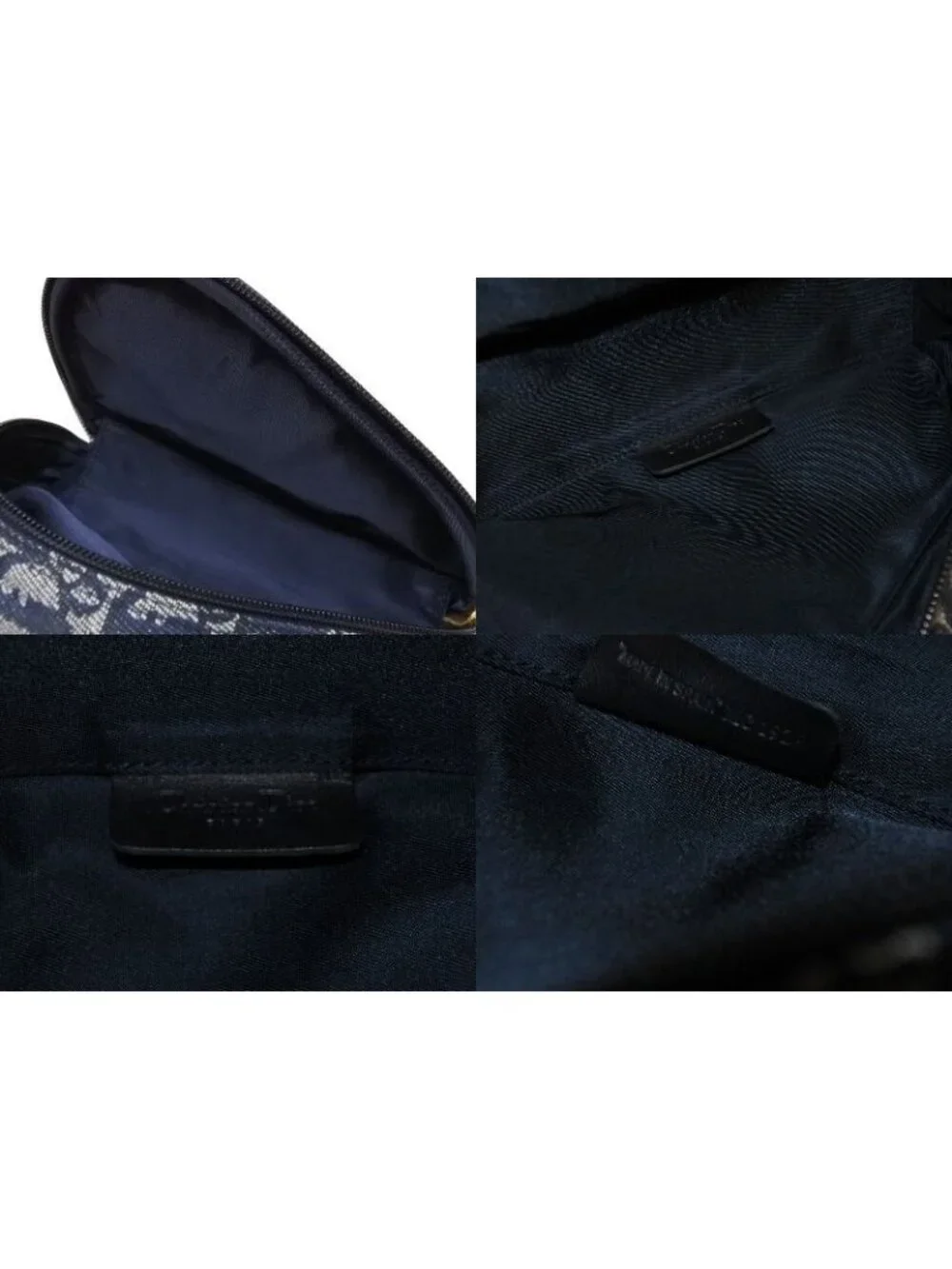 Dior Saddle Pouch Trotter Pattern Canvas Leather Navy Gold